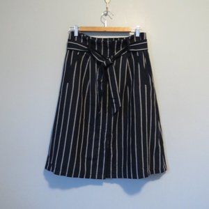 Ann Taylor Striped Belted Skirt Navy & White Sz 8 A-Line